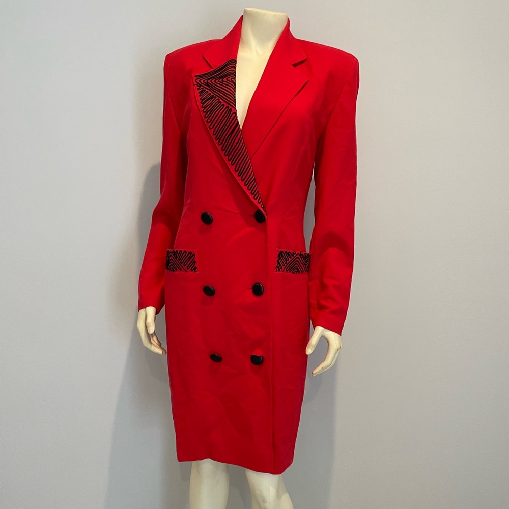 Louis Féraud
1990s Red Wool Crepe Double-Breasted Coat Dress Red